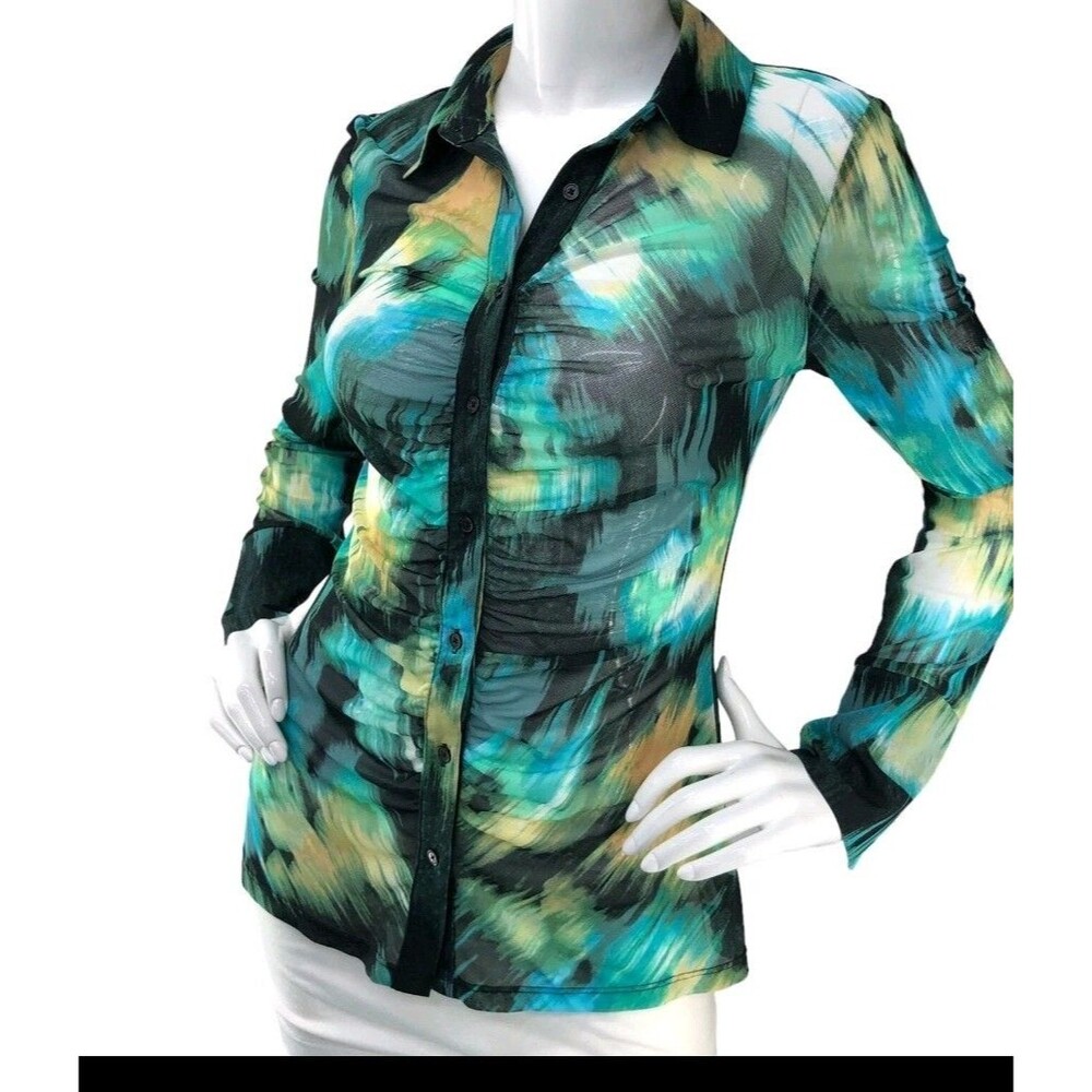 Future Collective Gabriella KarefaJohnson Mesh Button Down Blouse XXL Teal Green
